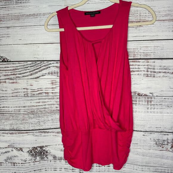 Boston Proper Hot Pink Faux Wrap Keyhole Neck Tank Top XS - Picture 1 of 3